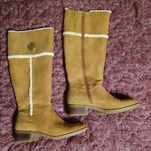 Tommy Hilfiger Winter Sherpa Lined Fur Tall W Calf Boots 7.5 Like New Suede Warm